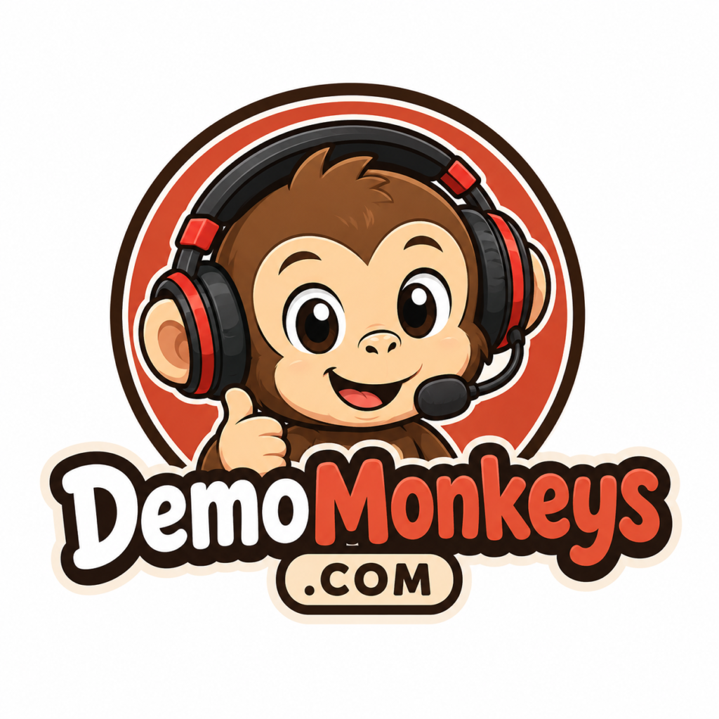 DemoMonkeys Mascot - cartoon monkey wearing a headphones